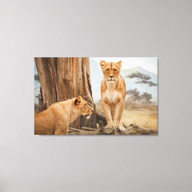 Ansikte till Ansikte med Lejon Wall Art Canvastryck (Framsida)