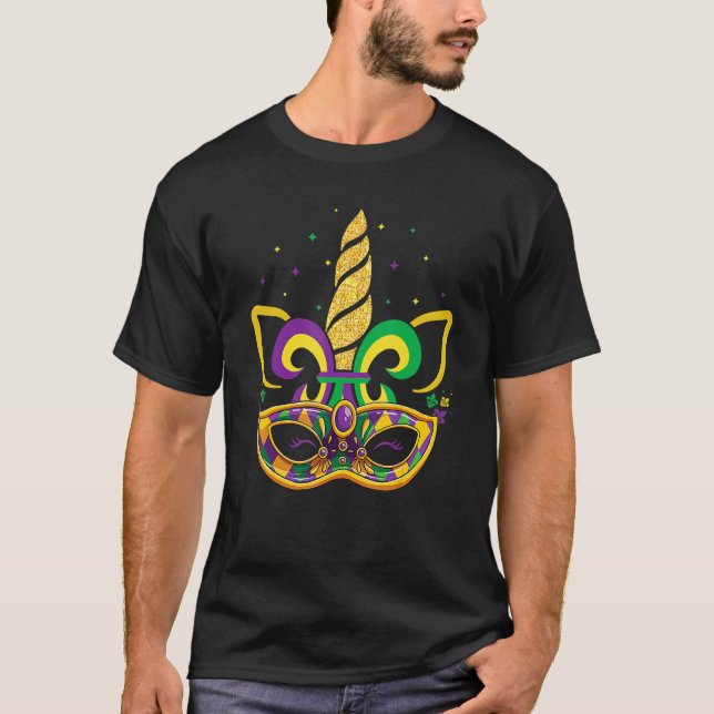 Ansikte Unicorn Mardi Gras Mask Pärlor Party Kids  T Shirt (Framsida)