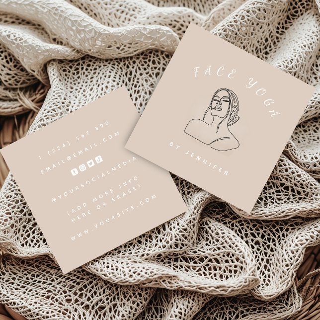 Ansikte Yoga Instruktörslinje ritad Boho Feminine  Fyrkantigt Visitkort (Skapare uppladdad)
