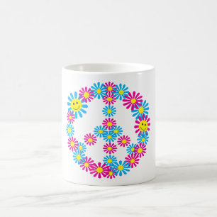 Ansikten för blommafredsteckenw kaffemugg