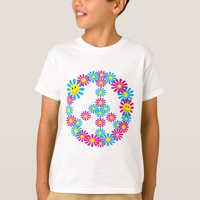 Ansikten för blommafredsteckenw t-shirt (Framsida)