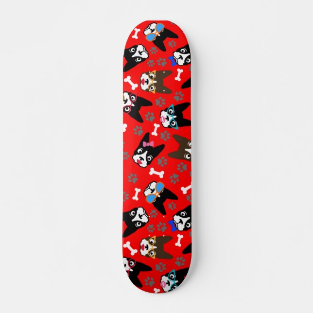 Ansikten för gullig mustasch för Boston Terrier Skateboard Bräda 19,5 Cm (Framsida)