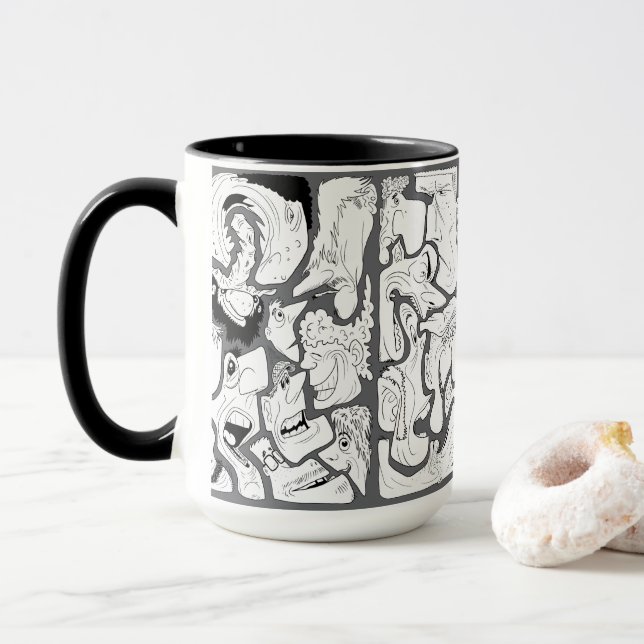 Ansikten Linje Konst Mörkgrå Mugg (Med munk)