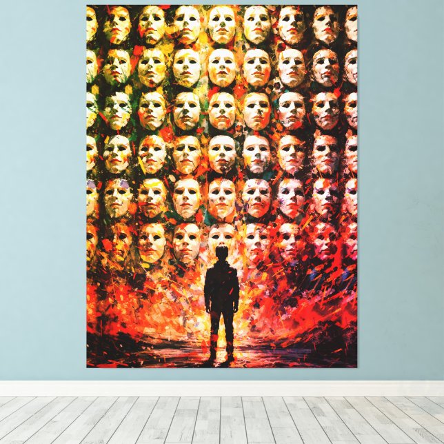Ansiktslös figur Maskerad folkmassa Impasto Surrea Canvastryck (Insitu (trägolv))