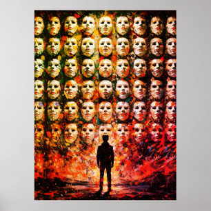 Ansiktslös figur Maskerad folkmassa Impasto Surrea Poster
