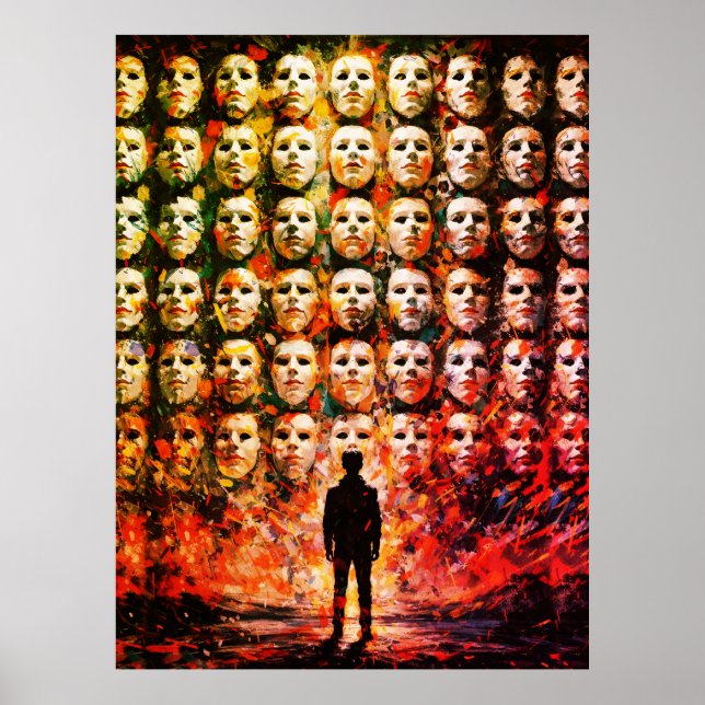 Ansiktslös figur Maskerad folkmassa Impasto Surrea Poster (Framsidan)