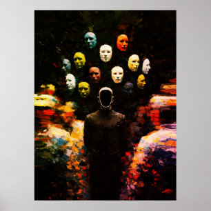Ansiktslös figur omgiven av maskerade ansikten Imp Poster