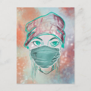 ansiktsmask glitter scen vykort