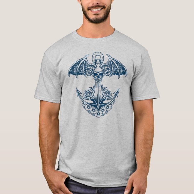 Ansjovis i sjöbåtar med skalle och blommor t shirt (Framsida)