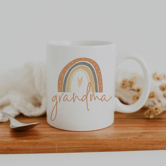ANSLEY Boho Bränn Orange Rainbow Heart Grandma Kaffemugg (Skapare uppladdad)