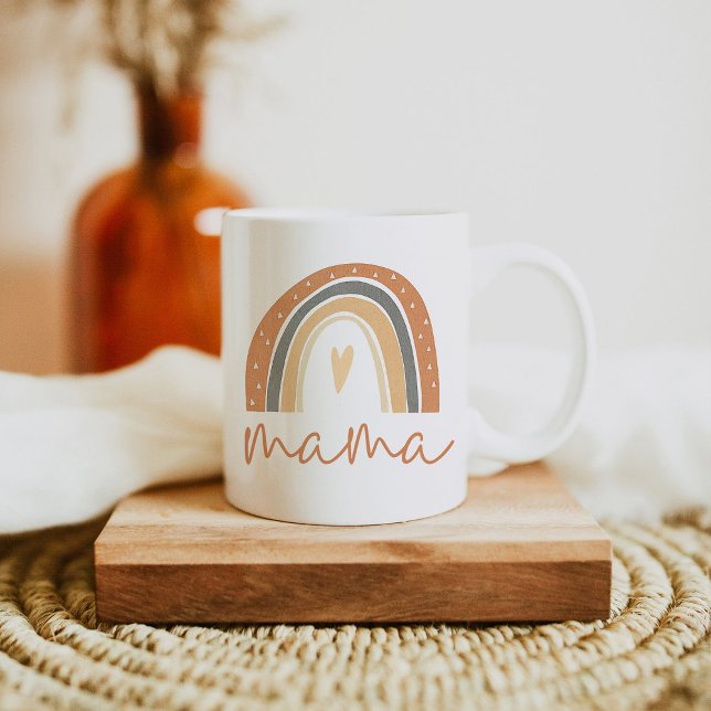 ANSLEY Boho Bränn Orange Rainbow Heart Mamma Kaffemugg (Skapare uppladdad)