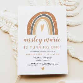 ANSLEY | Boho Burnt Orange Rust Rainbow Birthday Inbjudningar