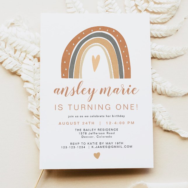 ANSLEY | Boho Burnt Orange Rust Rainbow Birthday Inbjudningar (Skapare uppladdad)
