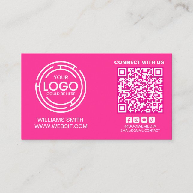 Anslut med amerikanska Social Media Qr Code Neon F Visitkort (Framsida)