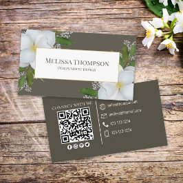Anslut med mig | QR-kod Blommigt Foliage Magnolia Visitkort