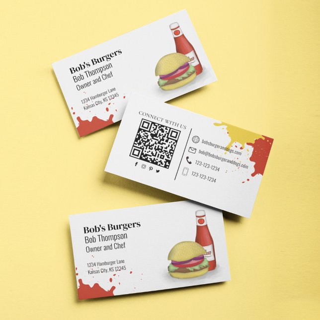Anslut med mig QR-kod - enkel hamburger Visitkort (Hamburger business card template.)