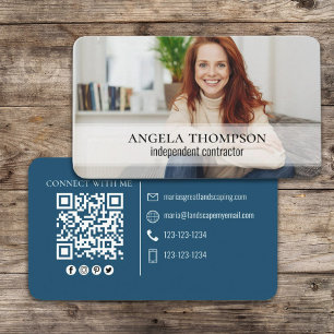 Anslut med mig QR-kod - enkelt blått, modernt fo Visitkort