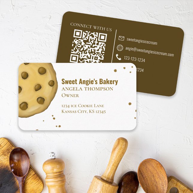 Anslut med mig | QR-kod Simple Bakery Cookie Visitkort (Skapare uppladdad)