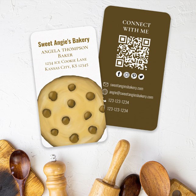 Anslut med mig | QR-kod Simple Bakery Cookie Visitkort (Skapare uppladdad)