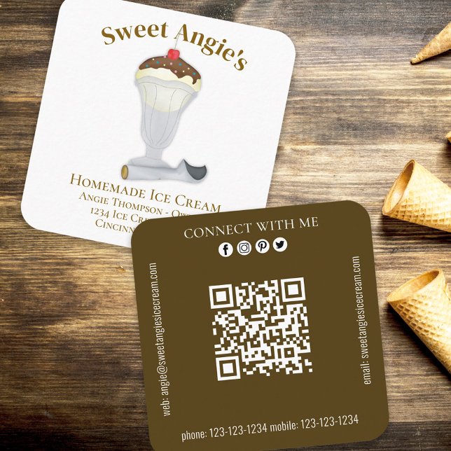 Anslut med mig | QR-kod Simple Bakery Ice Cream Fyrkantigt Visitkort (Skapare uppladdad)