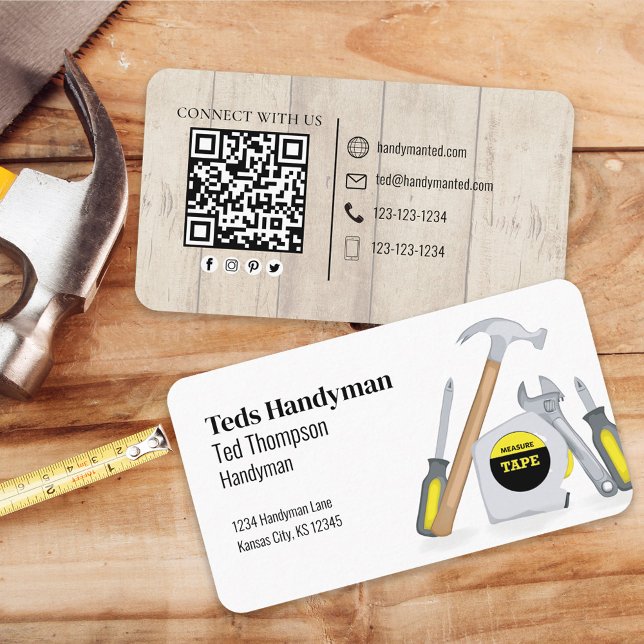 Anslut med mig | QR-kod Simple Wood Verktyg Visitkort (Skapare uppladdad)