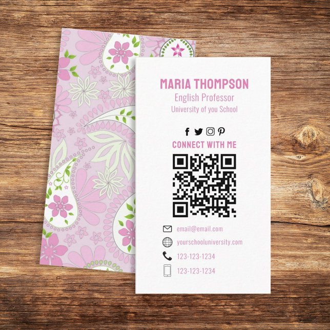 Anslut med mig | Social Media QR-kod Paisley Visitkort (Skapare uppladdad)