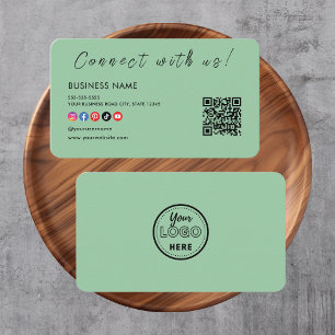 Anslut med oss Grönten Qr Code Social Media Mint Visitkort