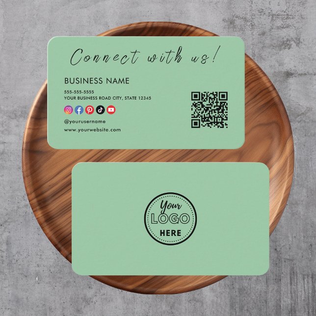 Anslut med oss Grönten Qr Code Social Media Mint Visitkort (Skapare uppladdad)