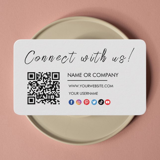 Anslut med oss Logotyp Qr Code Social Media Grått Visitkort (Skapare uppladdad)
