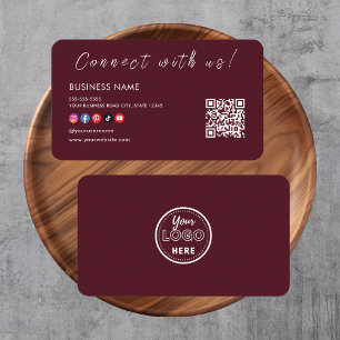 Anslut med oss Qr Code Social Media Burgundy Visitkort