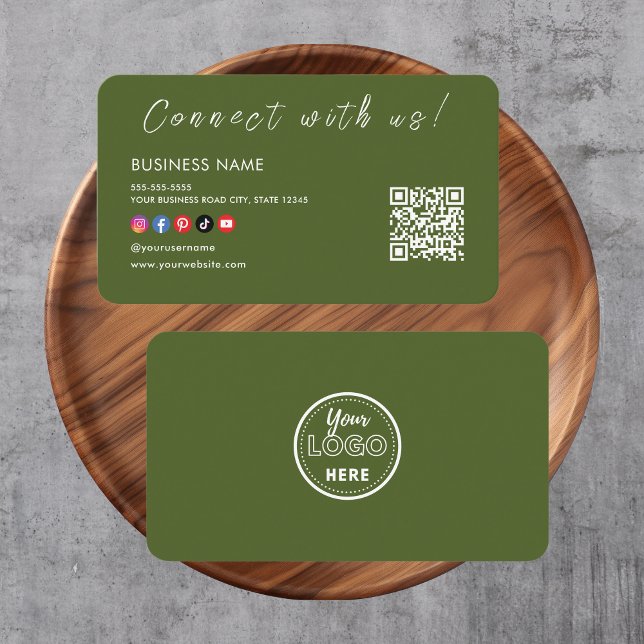 Anslut med oss Qr Code Social Media Moss-Grönt Visitkort (Skapare uppladdad)