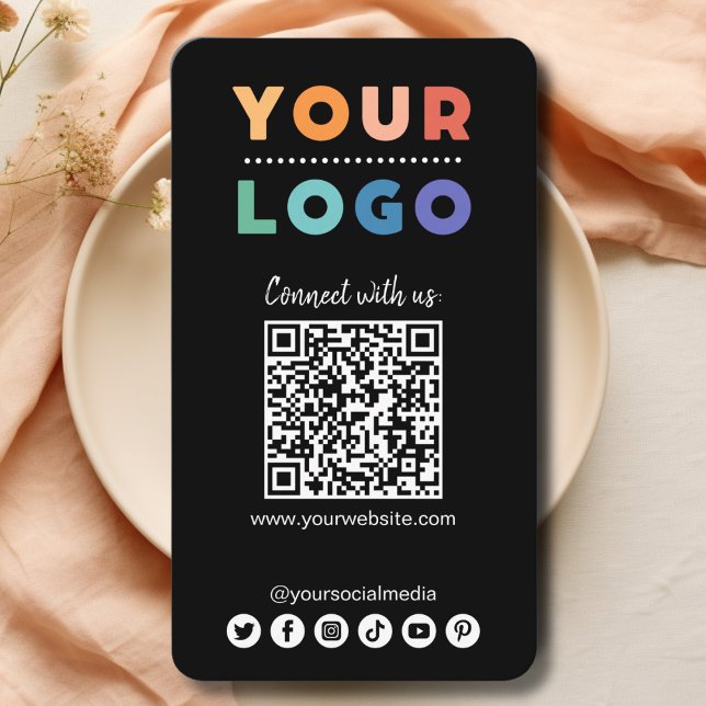 Anslut med Social Media QR-kod svart Visitkort (connect with us business card black)