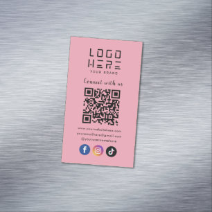 Anslut med Social Media QR-kodmodern Rosa Magnetiska Visitkort