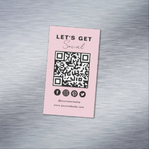 Anslut med Social Media QR-kodmodern Rosa Magnetiska Visitkort