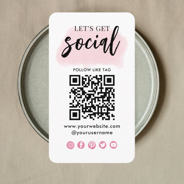 Anslut med Social Media QR-kodmodern Rosa Visitkort (Skapare uppladdad)