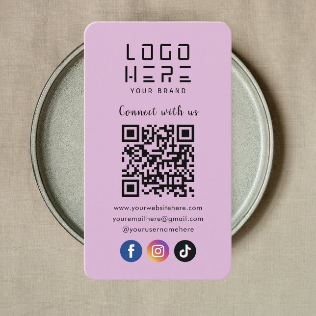 Anslut med Social Media QR-kodsmjuk Lila Visitkort (Skapare uppladdad)
