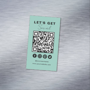 Anslut med US Social Media QR-kod, sommarblå Magnetiska Visitkort