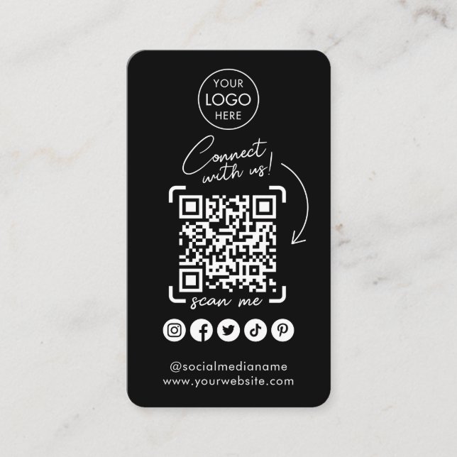 Anslut med USA Black Social Media QR-kod Visitkort (Framsida)