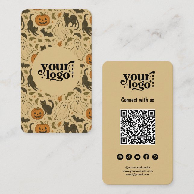 Anslut med USA QR-kod Retro Spooky Halloween Visitkort (Fram/baksida)