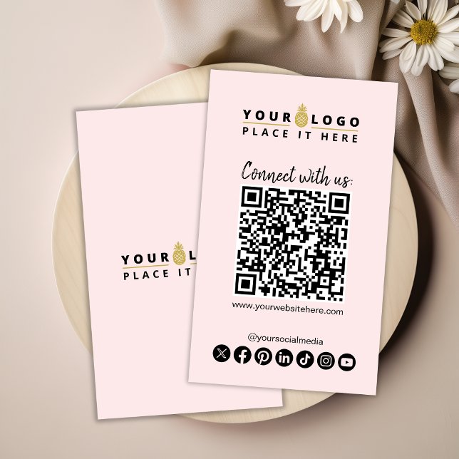 Anslut med USA QR-kod Social Media Modern Rosa Visitkort (Skapare uppladdad)