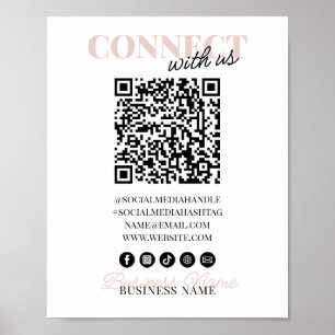 Anslut med USA QR Rosa Script Business Namn Poster