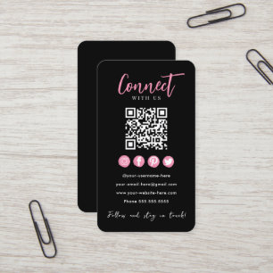 Anslut med USA Rosa Social Media Black QR-kod Visitkort
