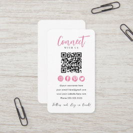 Anslut med USA Rosa Social Media White QR-kod Visitkort