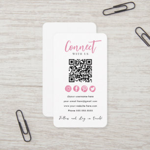 Anslut med USA Rosa Social Media White QR-kod Visitkort