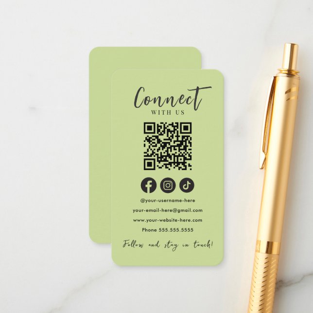 Anslut med USA Social Media Lime Green QR-kod Tilläggskort (Fram/Back In Situ)