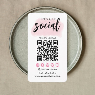 Anslut med USA Social Media QR-kodvit Rosa Visitkort