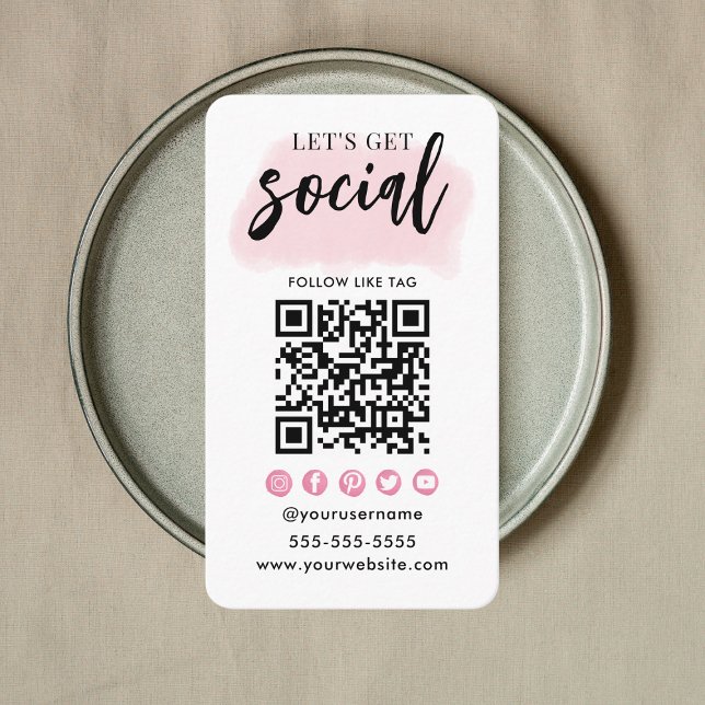 Anslut med USA Social Media QR-kodvit Rosa Visitkort (Skapare uppladdad)