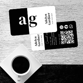 Anslut svartvit monogram QR-kod Social-media Visitkort