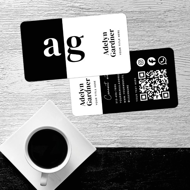 Anslut svartvit monogram QR-kod Social-media Visitkort (Skapare uppladdad)