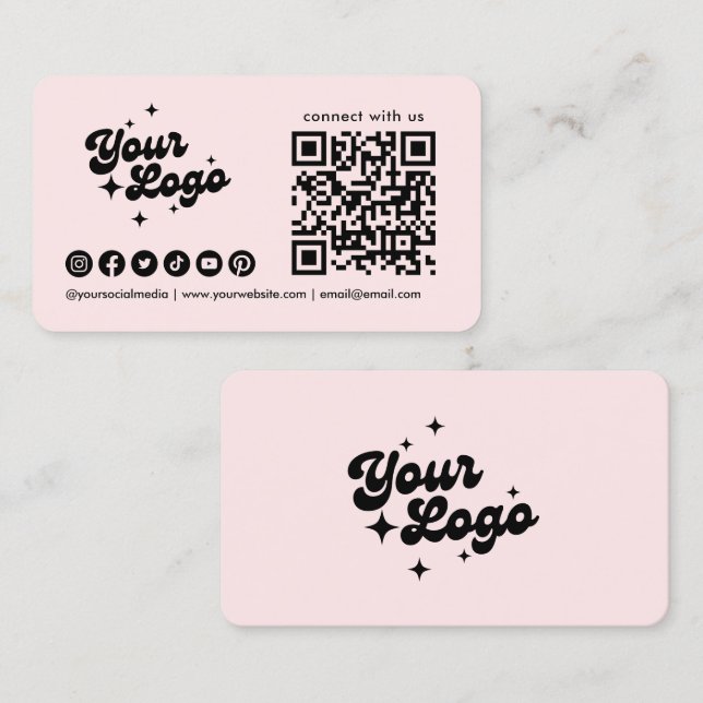 Anslut till oss Qr Code Logo Sociala Medier Rosa  Visitkort (Fram/baksida)
